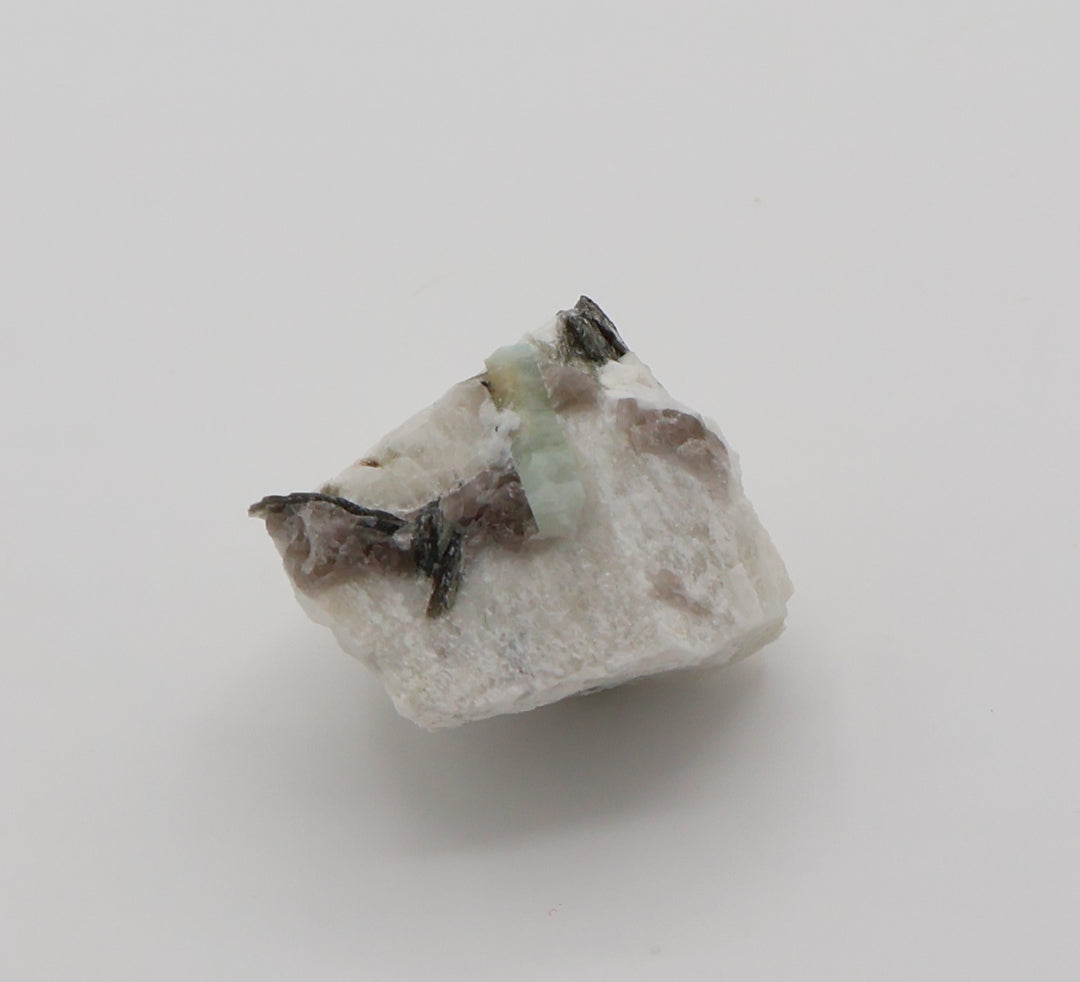Aquamarine with Mica and Smoky Quartz on Feldspar