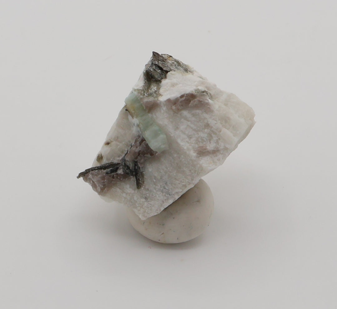 Aquamarine with Mica and Smoky Quartz on Feldspar