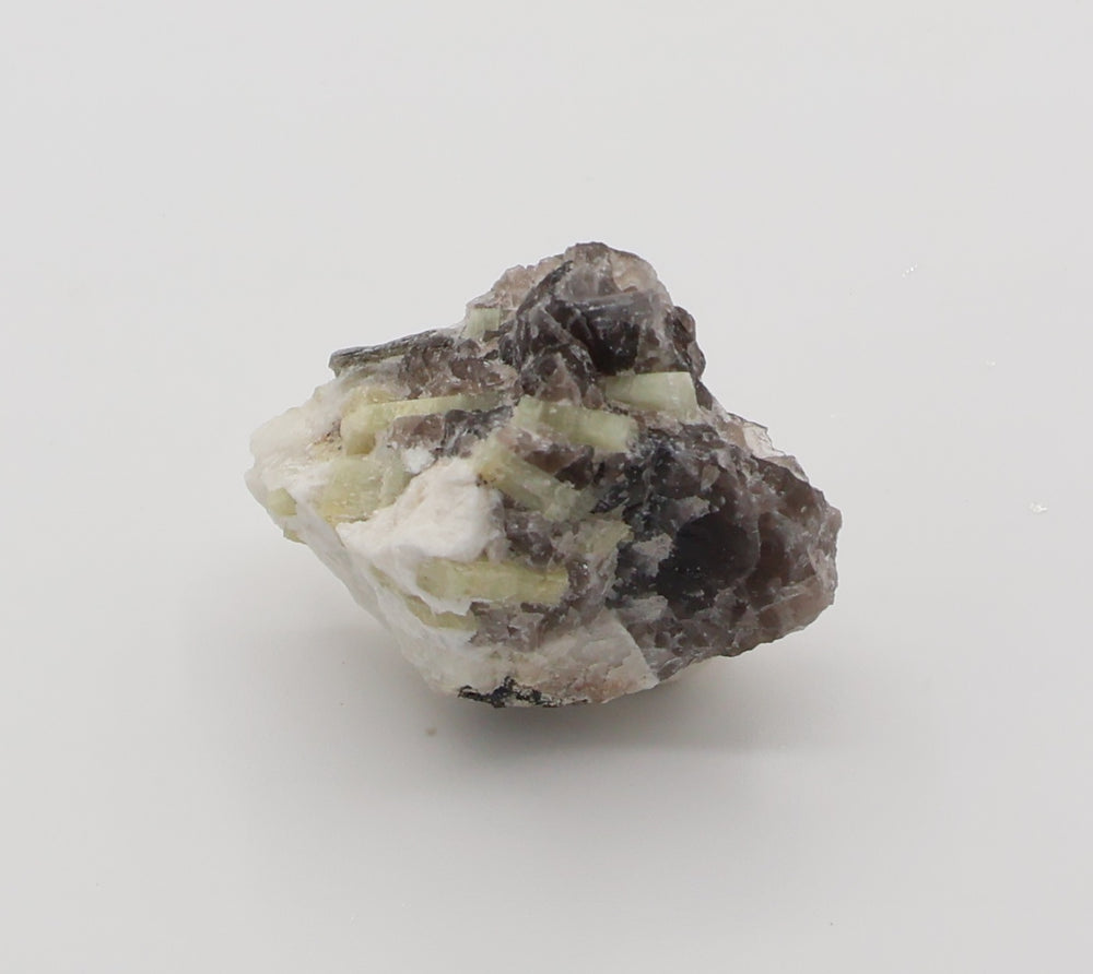 Green Beryl Cluster with Mica on Smoky Quartz and Feldspar