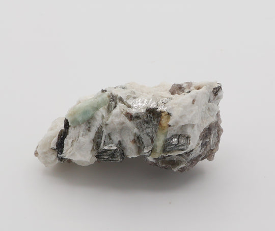 Aquamarine and Bi-Colour Beryl with Spessartine Garnet, Mica, on Smoky Quartz and Feldspar