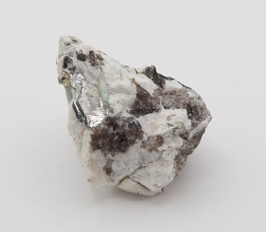 Aquamarine and Bi-Colour Beryl with Mica on Smoky Quartz and Feldspar
