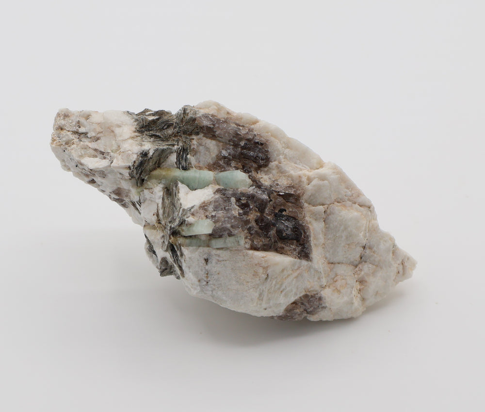 Bi-Colour Beryl with Mica on Smoky Quartz and Feldspar