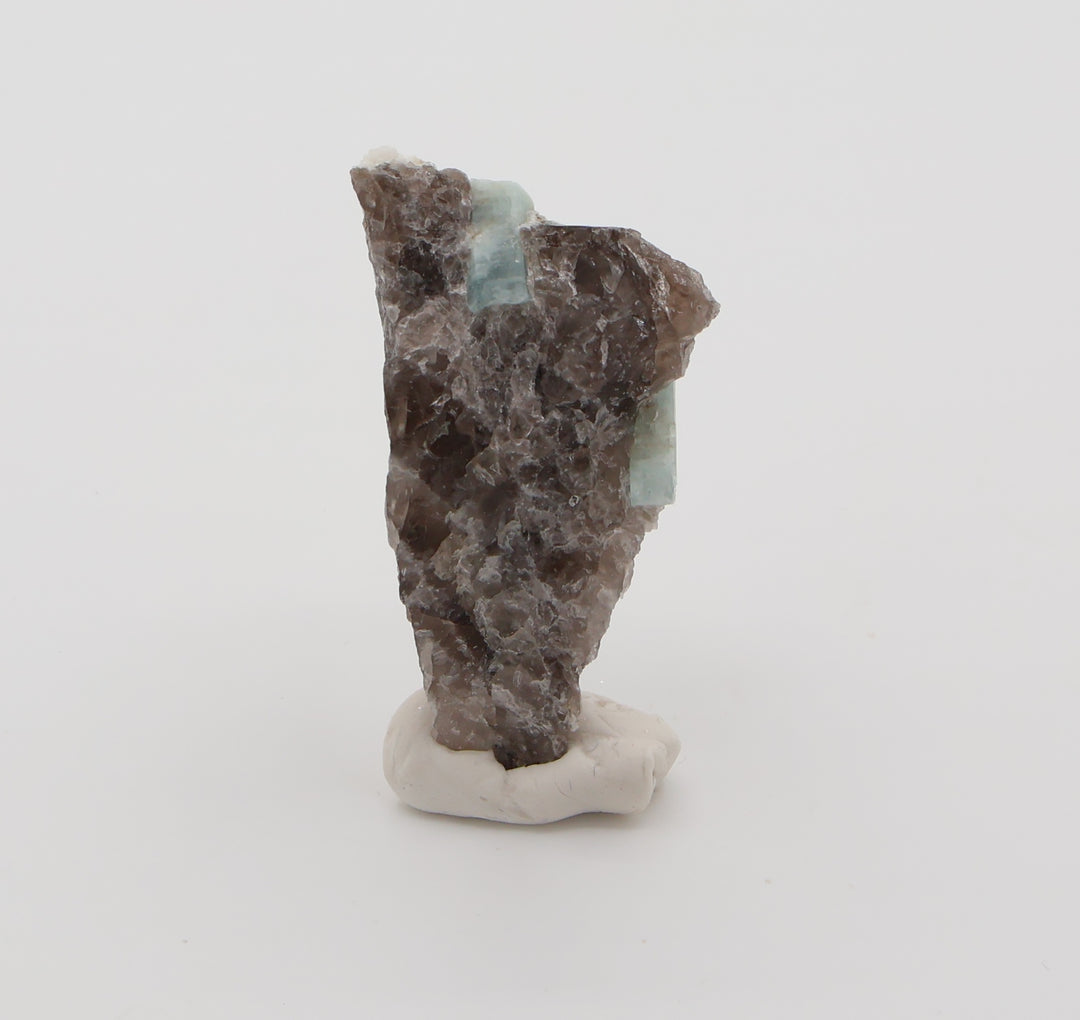 Aquamarine with Mica and Feldspar on Smoky Quartz