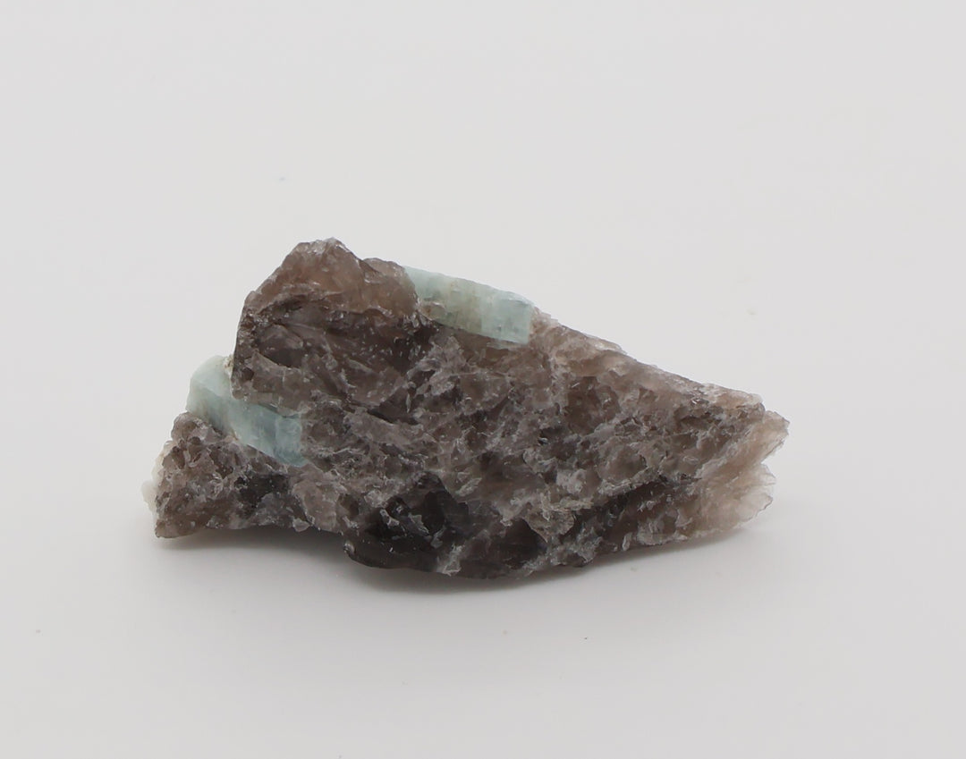 Aquamarine with Mica and Feldspar on Smoky Quartz