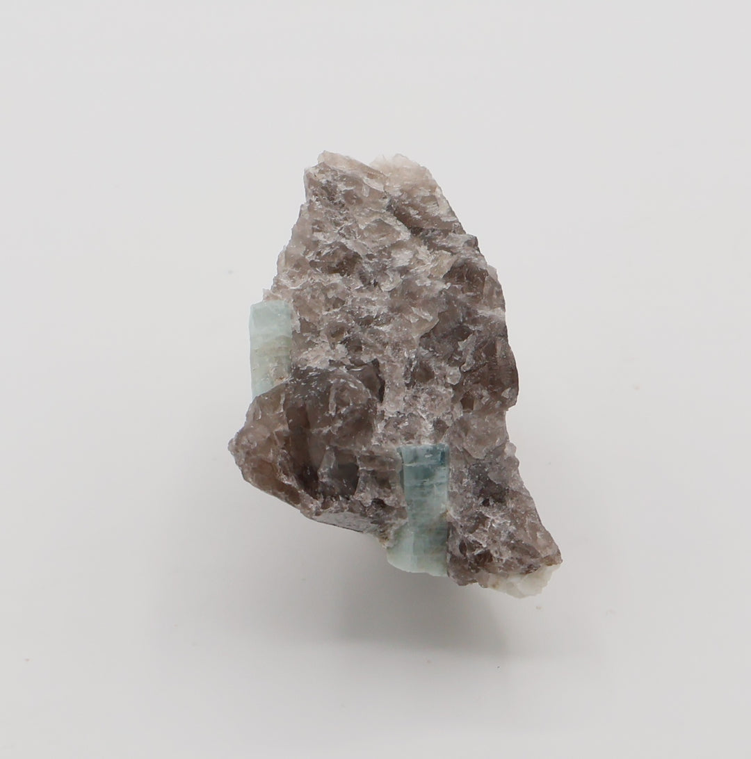 Aquamarine with Mica and Feldspar on Smoky Quartz