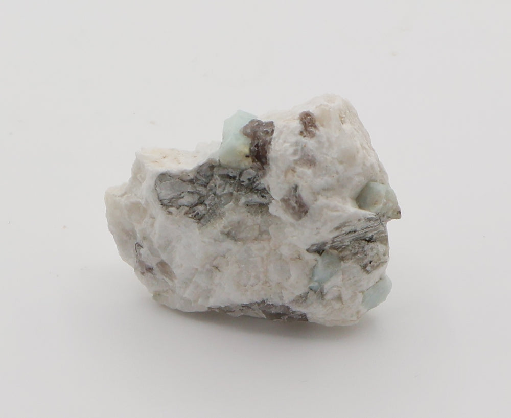Aquamarine with Mica and Smoky Quartz on Feldspar