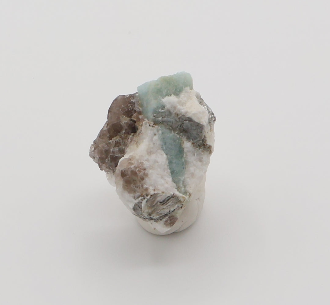 Sceptered Aquamarine on Mica, Smoky Quartz, Feldspar