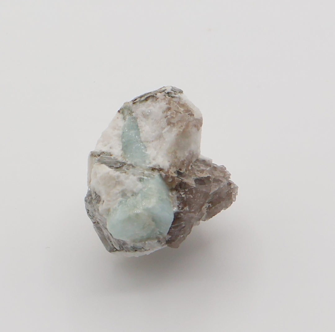 Sceptered Aquamarine on Mica, Smoky Quartz, Feldspar