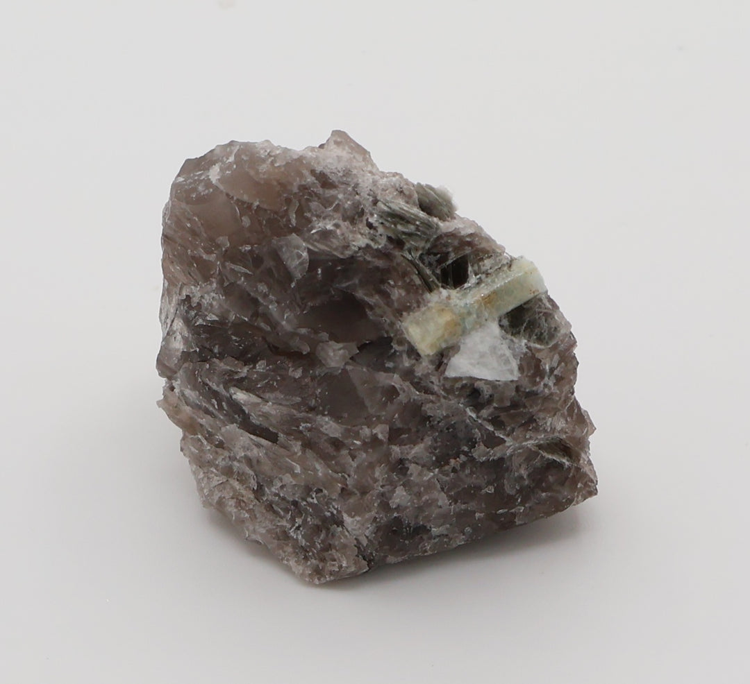 Aquamarine with Mica and Feldspar on Smoky Quartz