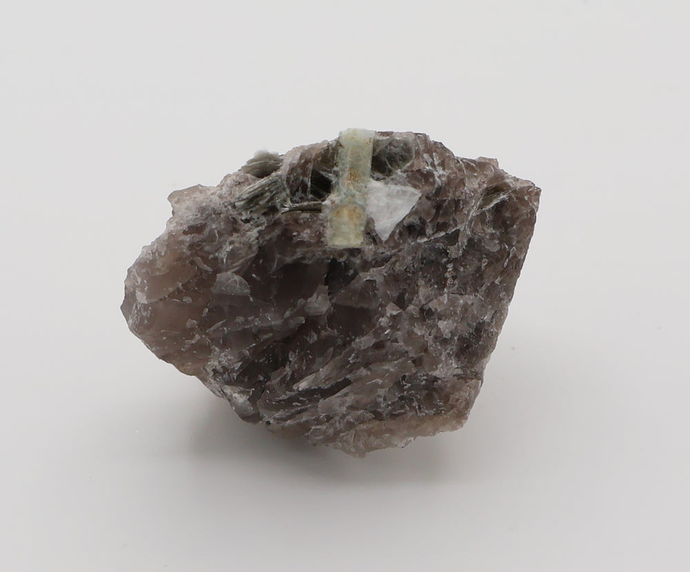 Aquamarine with Mica and Feldspar on Smoky Quartz