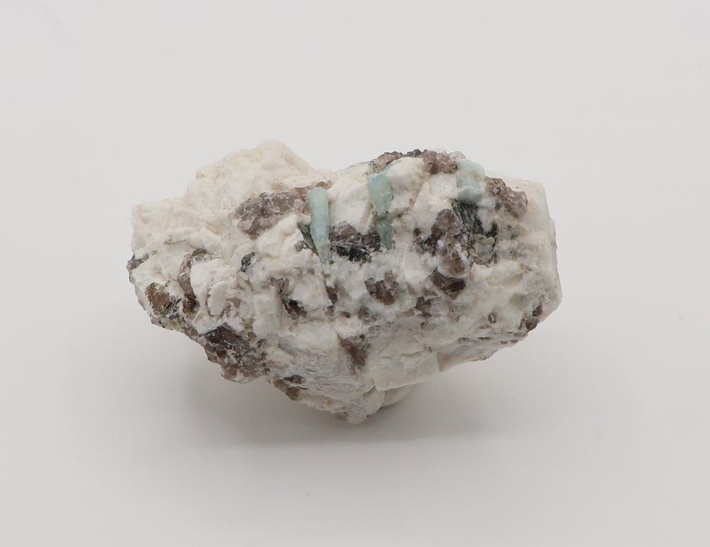 Sceptered Aquamarine  with Mica on Smoky Quartz and Feldspar