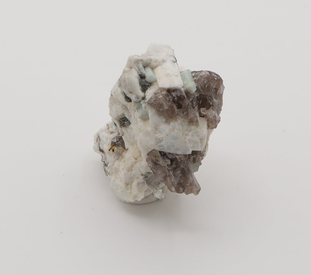 Bi-Colour Beryl and Aquamarine with Mica, Hematite, on Smoky Quartz and Feldspar
