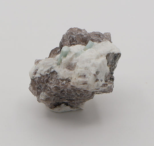 Aquamarine with Mica on Smoky Quartz and Feldspar
