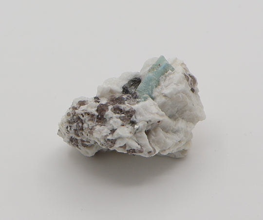 Aquamarine and Bi-Colour Beryl with Mica, on Smoky Quartz and Feldspar