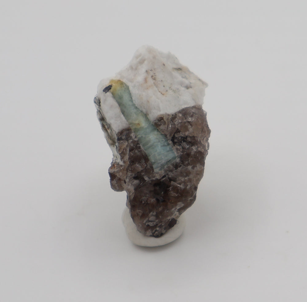Bi-Colour Beryl with Hematite, Mica, on Smoky Quartz and Feldspar