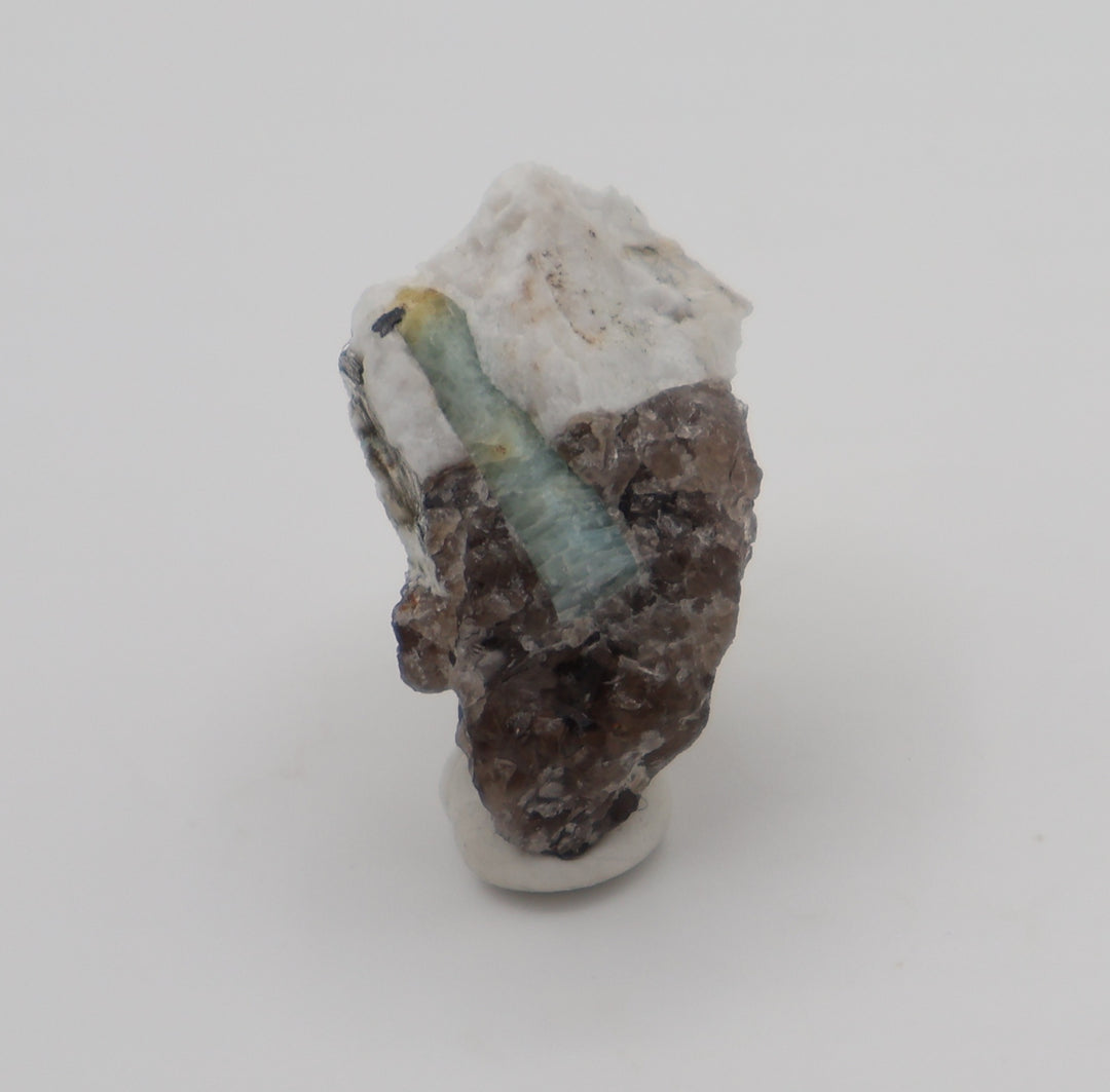 Bi-Colour Beryl with Hematite, Mica, on Smoky Quartz and Feldspar