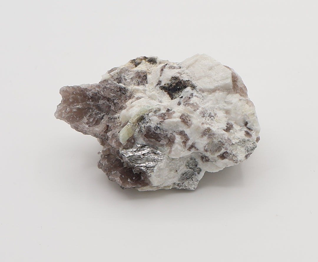 Aquamarine with Mica on Smoky Quartz and Feldspar