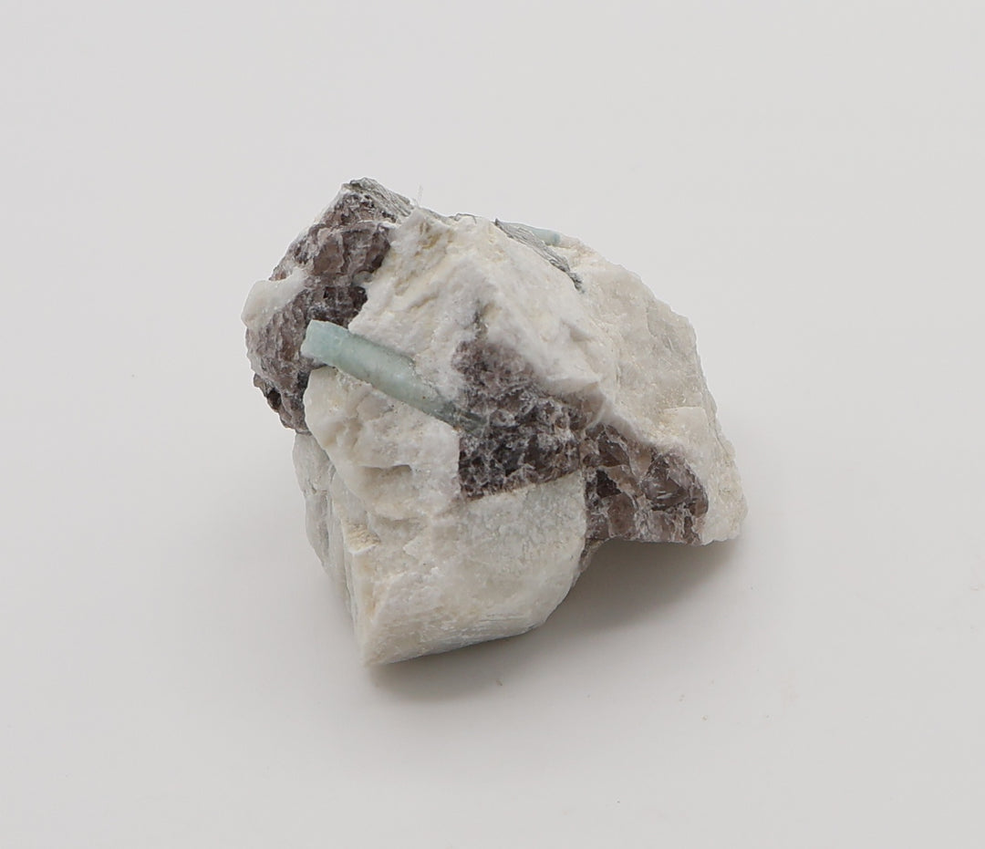 Aquamarine with Mica on Smoky Quartz and Feldspar