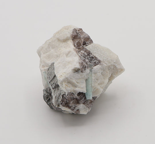 Aquamarine with Mica on Smoky Quartz and Feldspar
