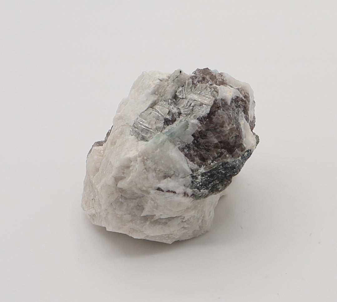Aquamarine with Mica on Smoky Quartz and Feldspar