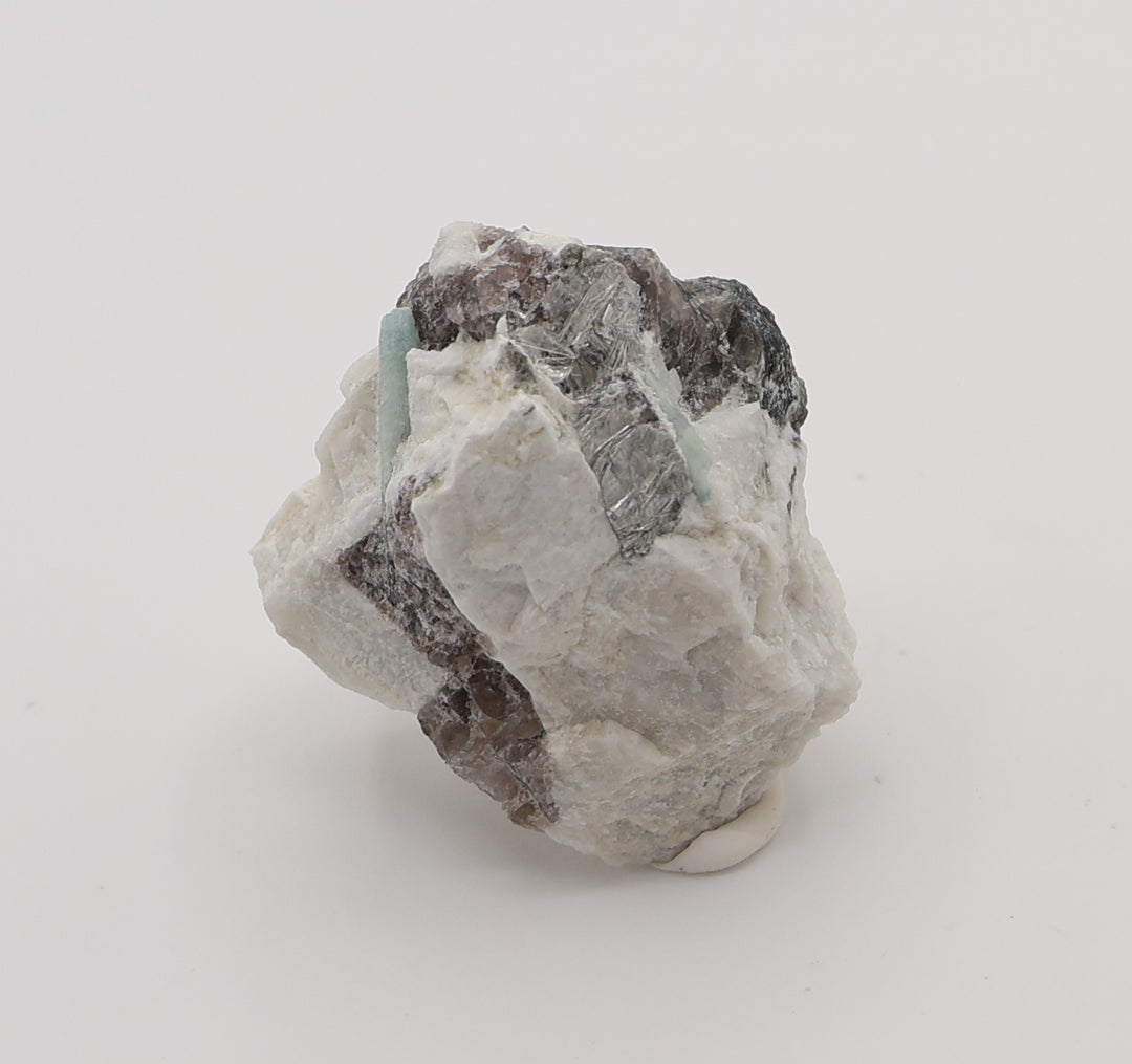 Aquamarine with Mica on Smoky Quartz and Feldspar