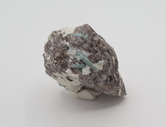 Aquamarine with Hematite, Mica, On Smoky Quartz and Feldspar