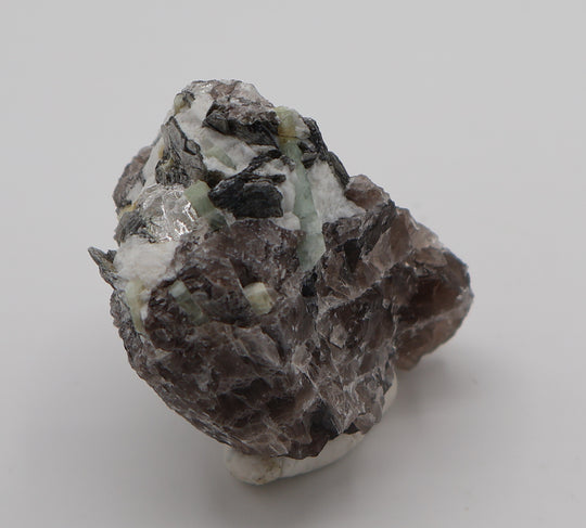 Aquamarine Cluster with Mica on Smoky Quartz and Feldspar