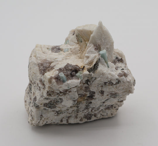 Aquamarine with Mica on Smoky Quartz and Feldspar