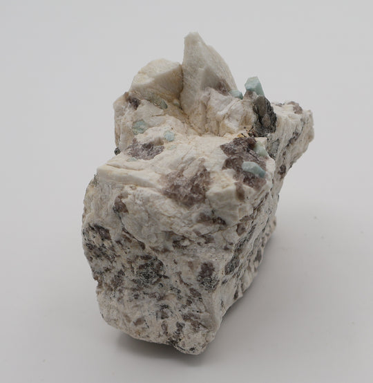 Aquamarine with Mica on Smoky Quartz and Feldspar