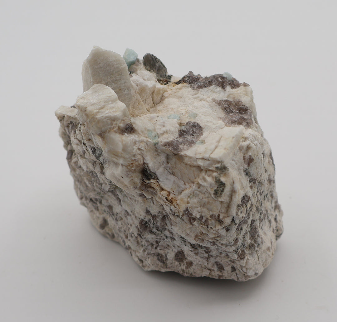 Aquamarine with Mica on Smoky Quartz and Feldspar
