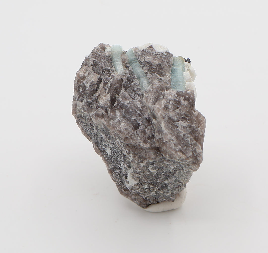 Aquamarine with Hematite and Feldspar on Smoky Quartz