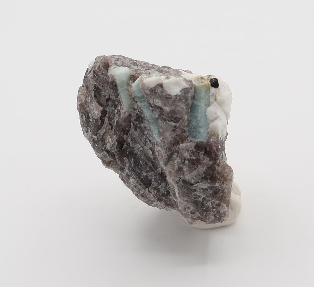 Aquamarine with Hematite and Feldspar on Smoky Quartz