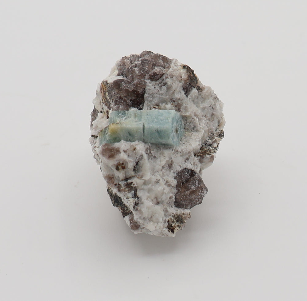 Aquamarine with Mica on Smoky Quartz and Feldspar