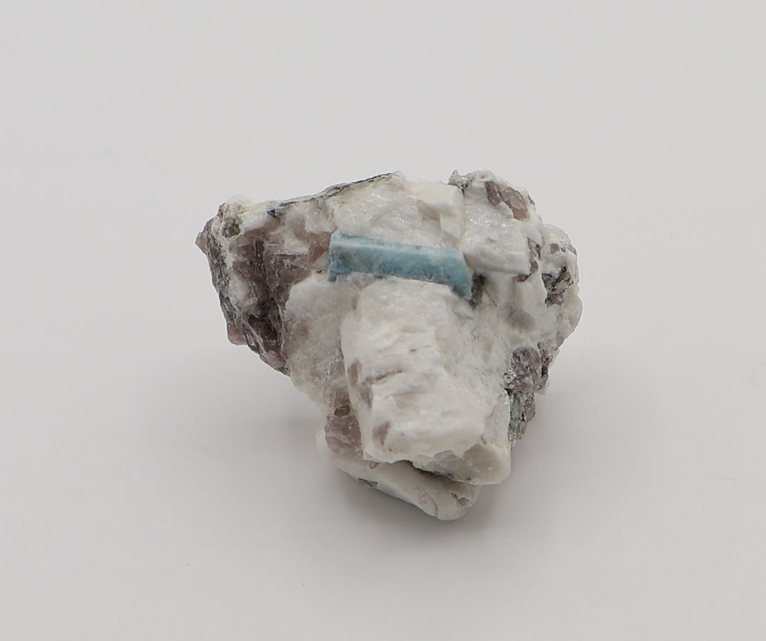 Aquamarine with Mica on Smoky Quartz and Feldspar