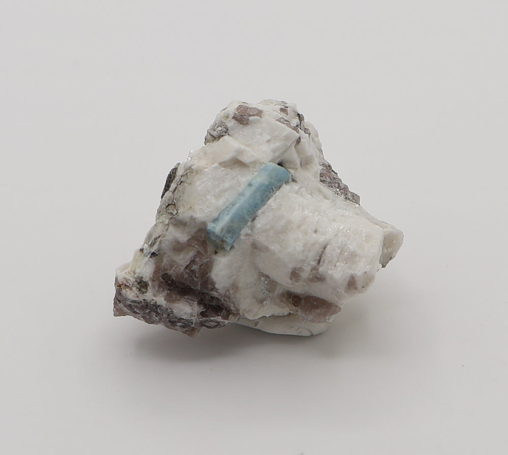 Aquamarine with Mica on Smoky Quartz and Feldspar