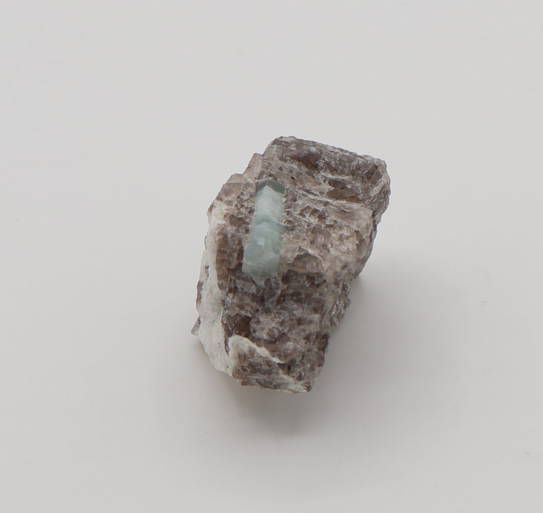 Aquamarine with Mica on Smoky Quartz and Feldspar