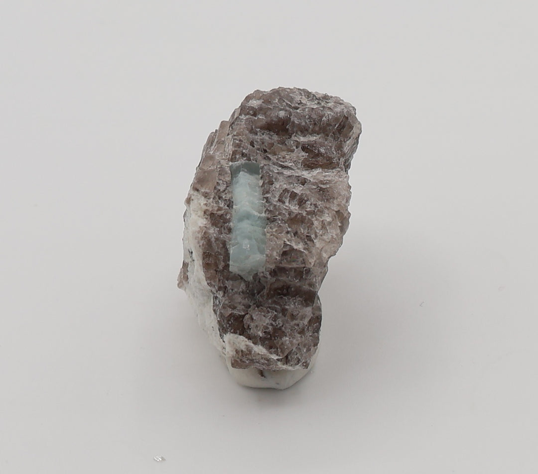 Aquamarine with Mica on Smoky Quartz and Feldspar