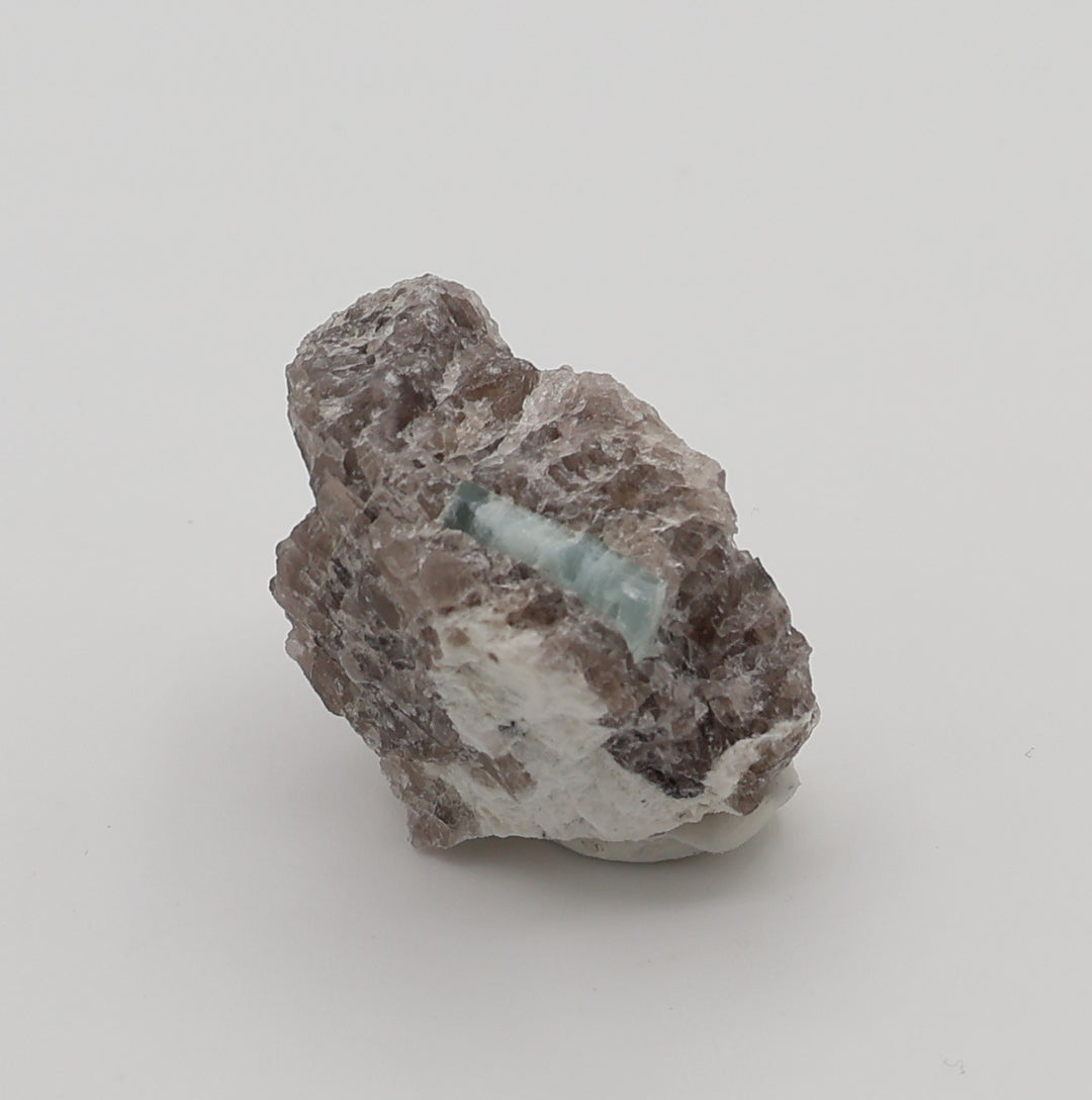 Aquamarine with Mica on Smoky Quartz and Feldspar
