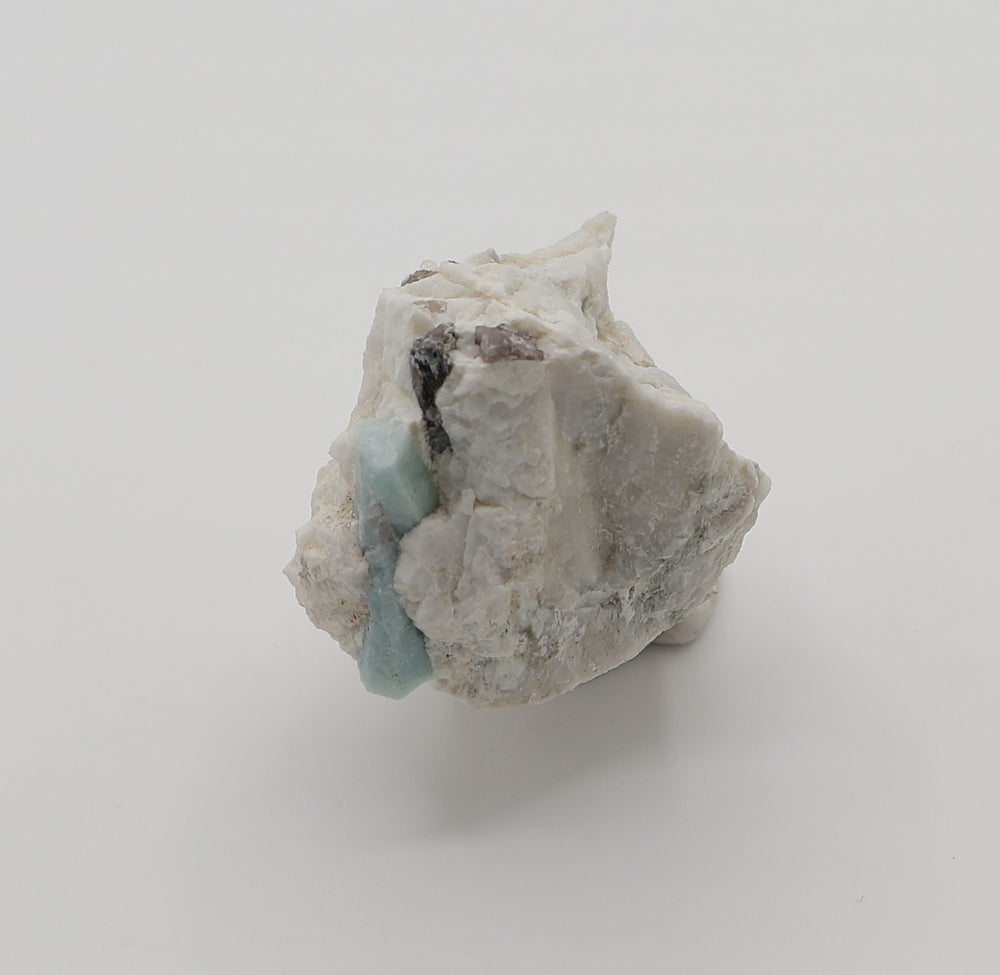 Aquamarine with Mica and Smoky Quartz on Feldspar
