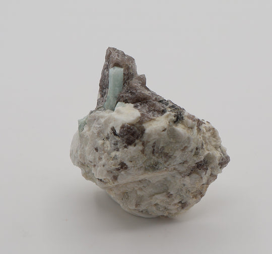 Aquamarine with Mica on Smoky Quartz and Feldspar