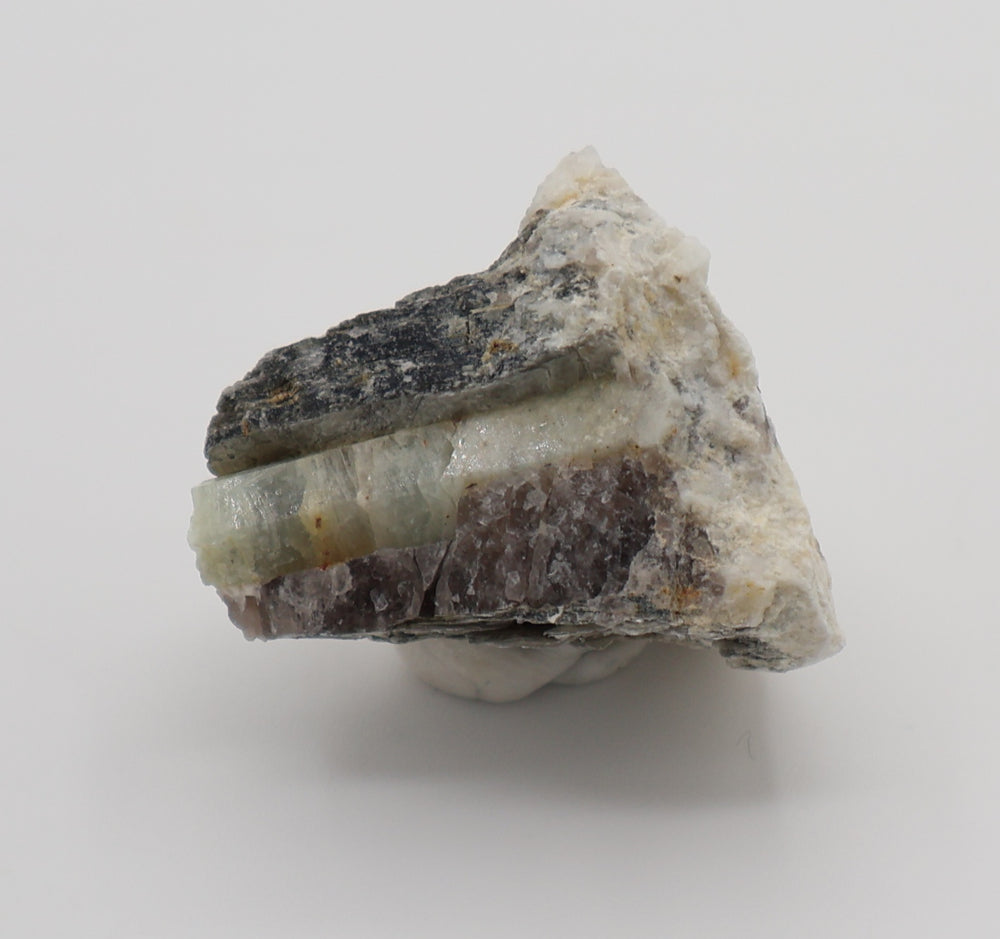 Heliodor with Mica on Smoky Quartz and Feldspar