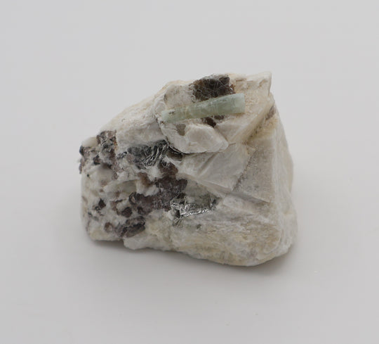 Aquamarine with Mica and Smoky Quartz on Feldspar
