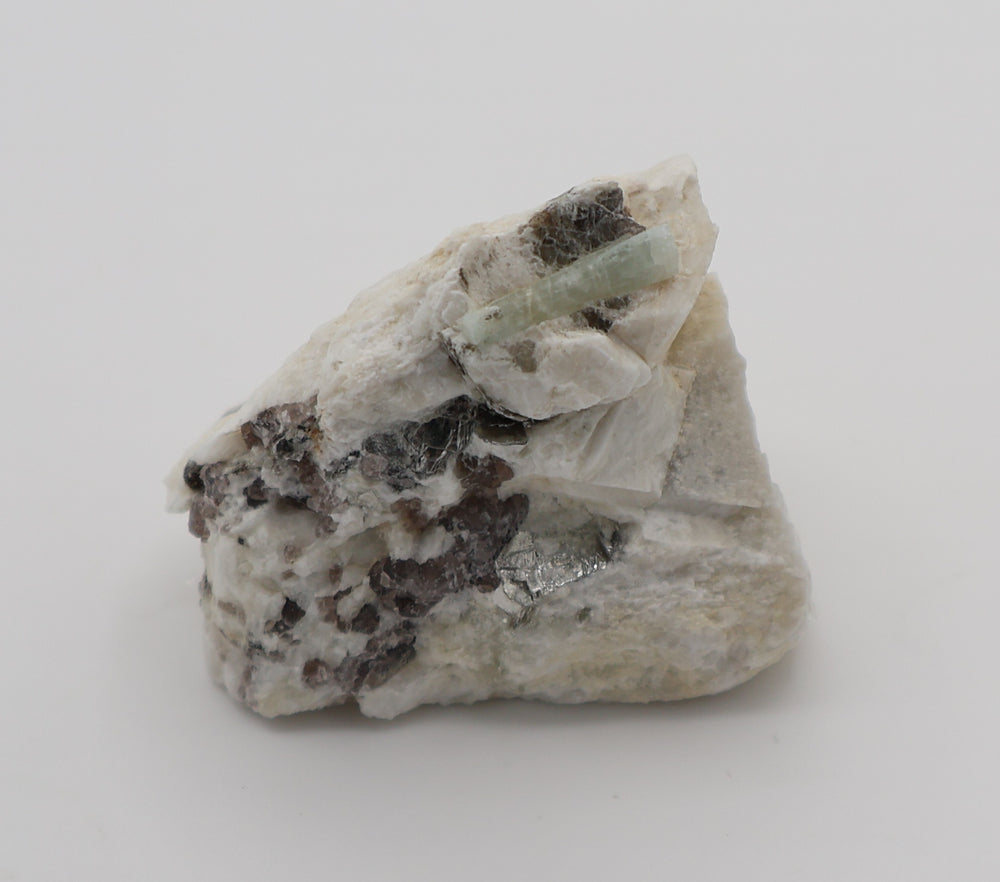Aquamarine with Mica and Smoky Quartz on Feldspar