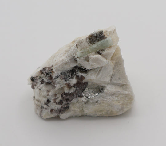 Aquamarine with Mica and Smoky Quartz on Feldspar