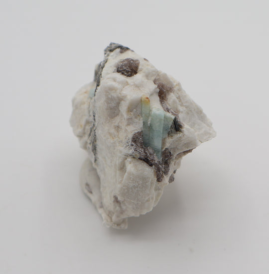 Aquamarine with Mica on Smoky Quartz and Feldspar
