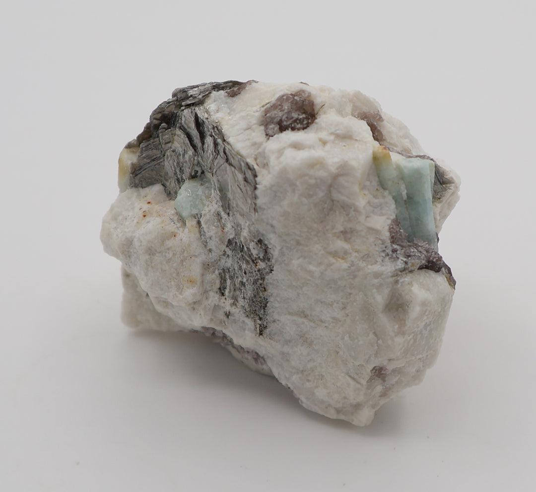 Aquamarine with Mica on Smoky Quartz and Feldspar