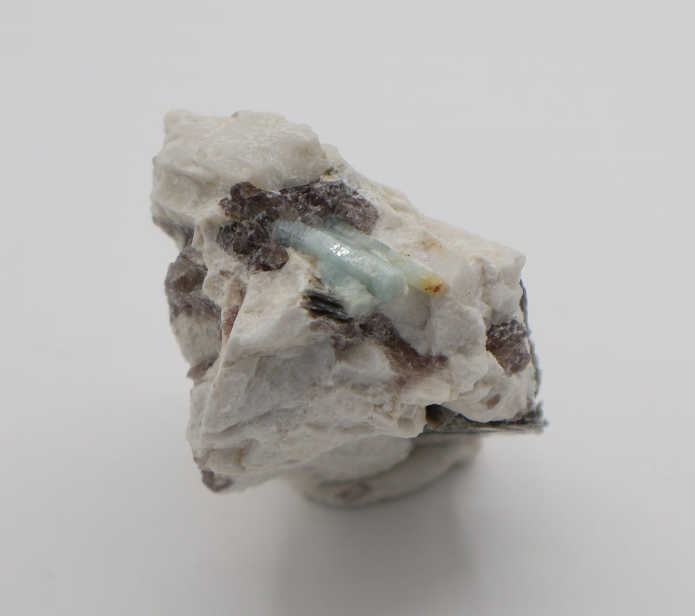 Aquamarine with Mica on Smoky Quartz and Feldspar