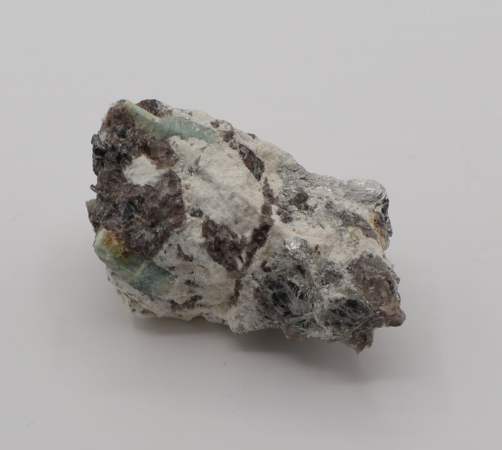 Sceptered Aquamarines with Mica on Smoky Quartz and Feldspar