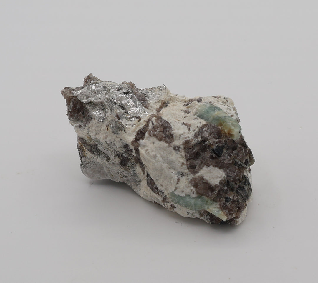 Sceptered Aquamarines with Mica on Smoky Quartz and Feldspar