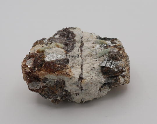 Sceptered Aquamarine Cluster on Mica, Smoky Quartz, Feldspar